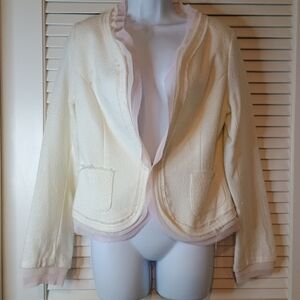 Necessary Objects Cream Textured Jacket with pink ombre sheer trim Size Unknown